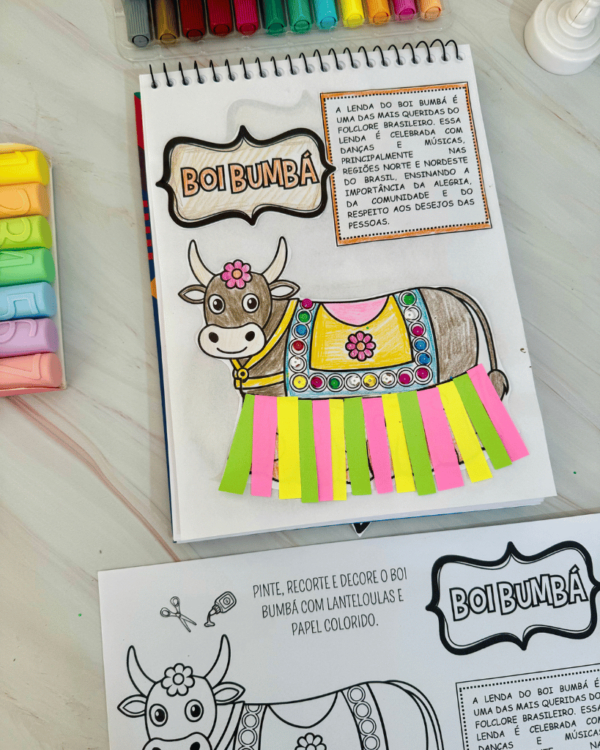 Atividade de arte folclore personagem boi bumbá