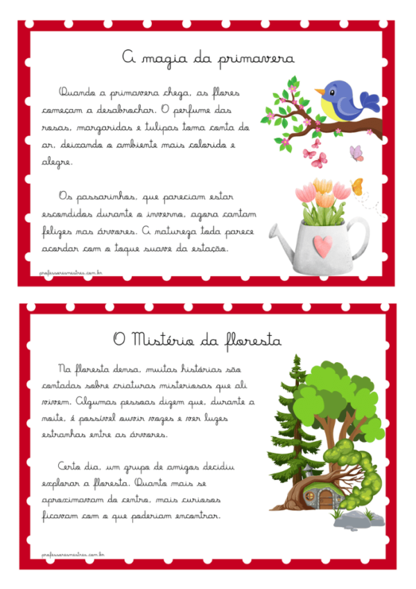 Textos cursivos para leitura primavera