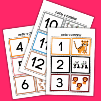 Cartões divertidos para contar e combinar animais