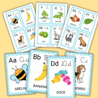 Cards Alfabeto pronto para imprimir com fichas coloridas