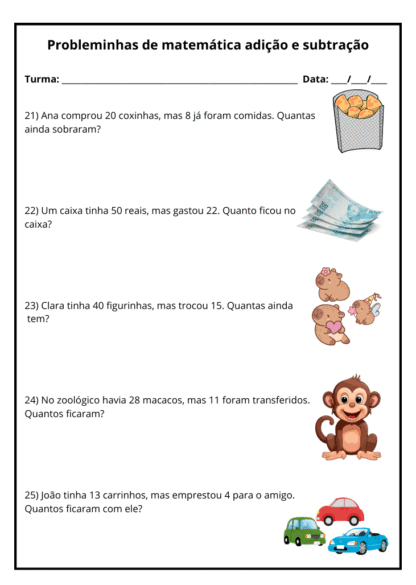 Atividades matemática com problemas de adição e subtração pdf (2)