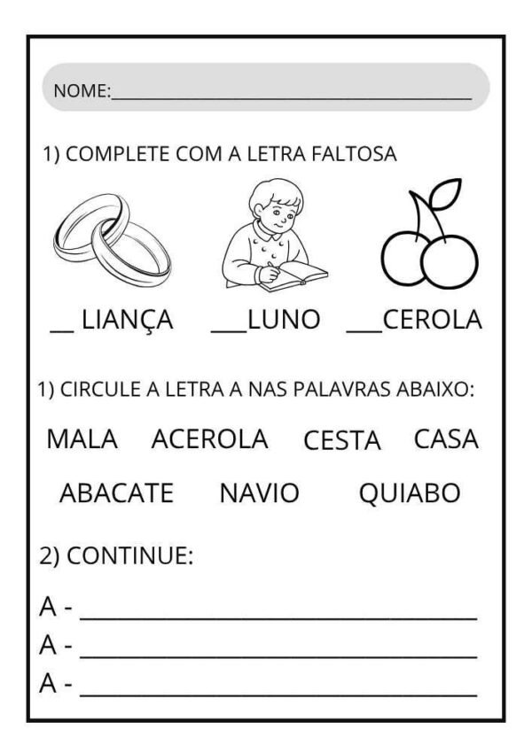 atividade de alfabetizacao letra a inicial