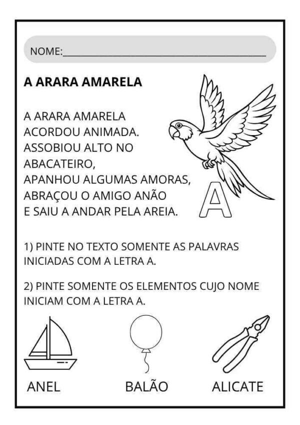 letra a ligacao de palavras e imagens