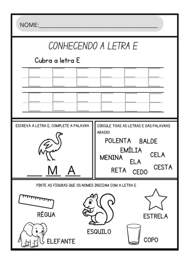 atividades letra e para imprimir pagina 7