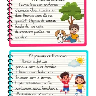 Textinhos letra cursiva - 40 fichas – alfabetização