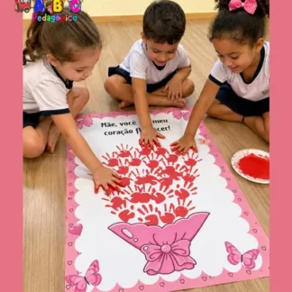 Cartaz coletivo dia das mães buquê rosa – alfabetização
