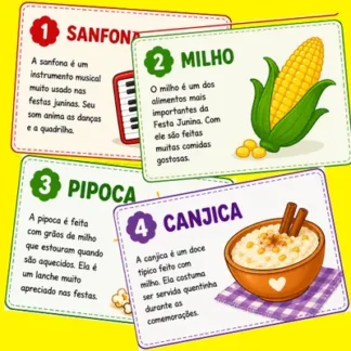 20 Textinhos Ilustrados sobre os Elementos da Festa Junina – pdf para imprimir
