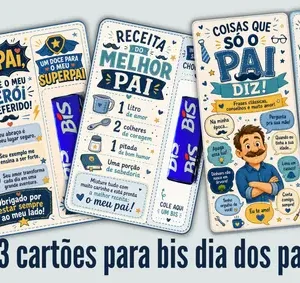 Kit Cartões para o Dia dos Pais com Chocolate BIS – 3 Modelos para Imprimir – alfabetização
