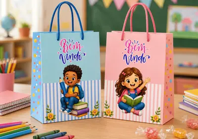Kit Sacolinhas Bem-vindo – Lembrancinhas de Volta às Aulas para Imprimir – alfabetização