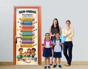 Painel de Porta Bem-vindos – Aqui Aprendemos e Compartilhamos – para imprimir