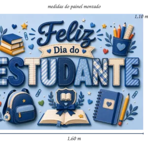 Painel dia do estudante: Tom azul, livros e material escolar