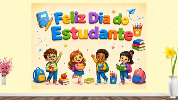 Painel Dia do Estudante: Crianças e Letras Coloridas