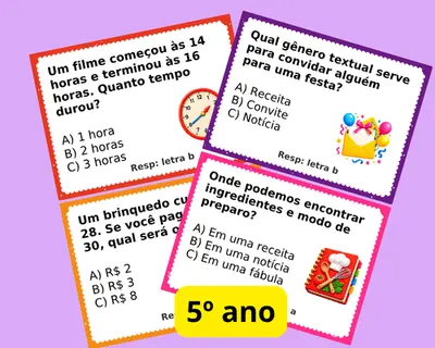 Perguntas com respostas para gincana - 5º ano – colorido