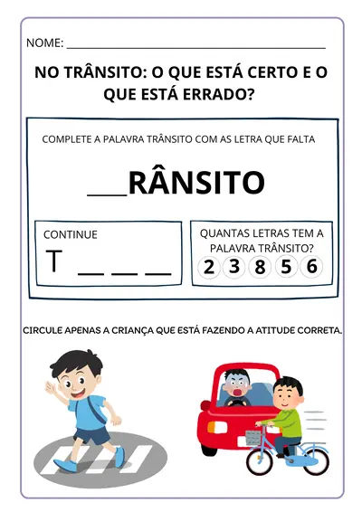 Atividades trânsito educação infantil para imprimir – recurso pronto