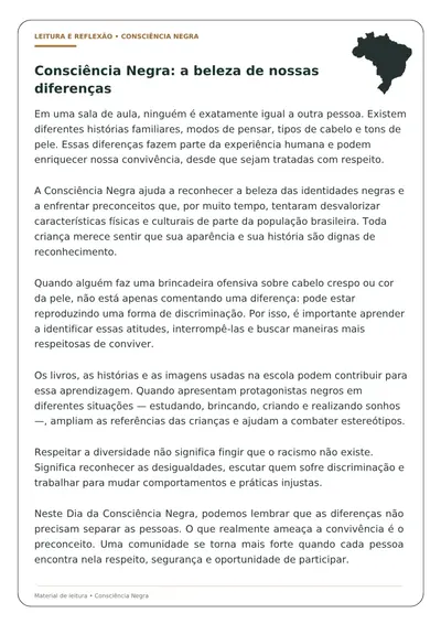 Kit 40 Textos sobre Consciência Negra para Imprimir – Educação Infantil ao Ensino Médio – pronto em pdf