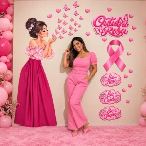 Painel Outubro Rosa para Imprimir: Cantinho de Fotos – alfabetização