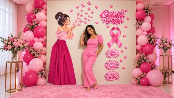 Painel Outubro Rosa para Imprimir: Cantinho de Fotos – alfabetização