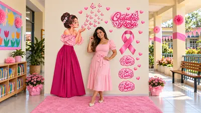 Painel Outubro Rosa para Imprimir: Cantinho de Fotos – educação infantil