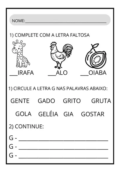 Atividades letra G para imprimir – pronto em pdf