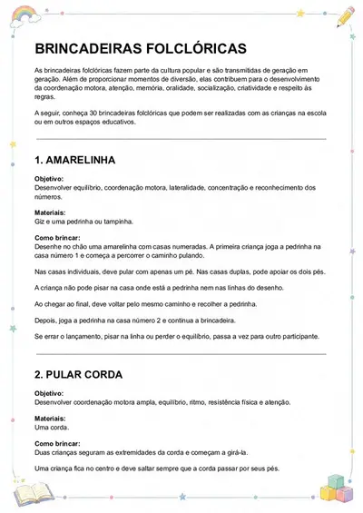 Apostila com brincadeiras folclóricas - grátis – educação infantil