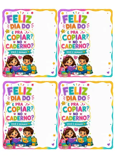 Cartão Dia do Estudante — É Pra Copiar no Caderno? – alfabetização