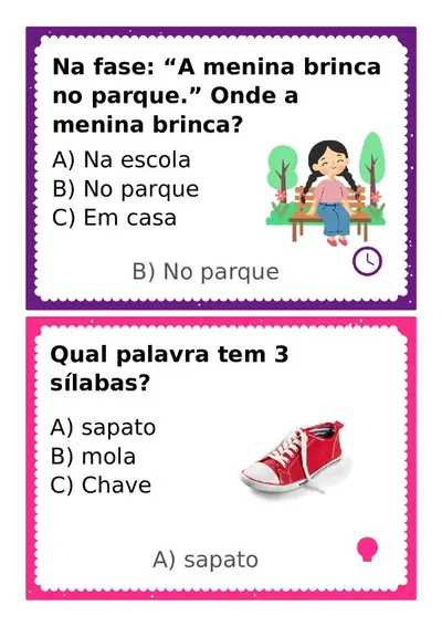 Perguntas com respostas para gincana - 3º ano – educação infantil