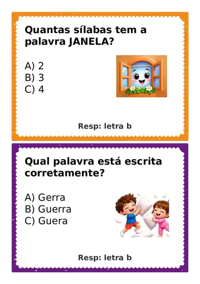 Perguntas com respostas para gincana - 4º ano – alfabetização