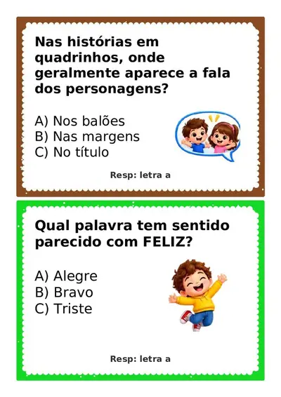 Perguntas com respostas para gincana - 4º ano – educação infantil