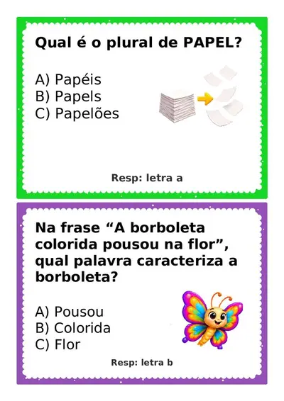 Perguntas com respostas para gincana - 5º ano – alfabetização