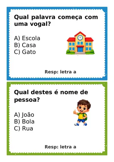 Perguntas com respostas para gincana - 1º ano – educação infantil