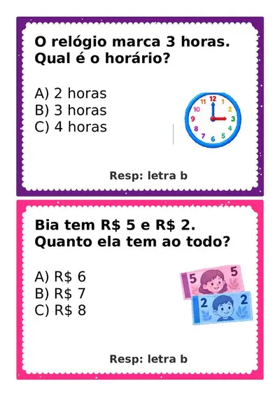 Perguntas com respostas para gincana - 1º ano – para imprimir