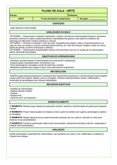 288 Planos de Aulas Prontos 5º Ano Fundamental – 4 Bimestres – para imprimir