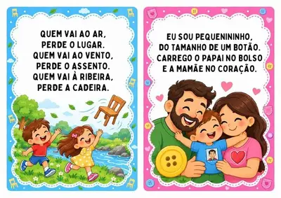 Parlendas para imprimir - 30 fichas coloridas – arquivo em pdf