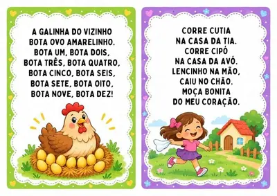 Parlendas para imprimir - 30 fichas coloridas – educação infantil