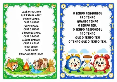 Parlendas para imprimir - 30 fichas coloridas – gratuito para baixar