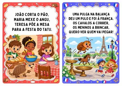 Parlendas para imprimir - 30 fichas coloridas – para imprimir e usar