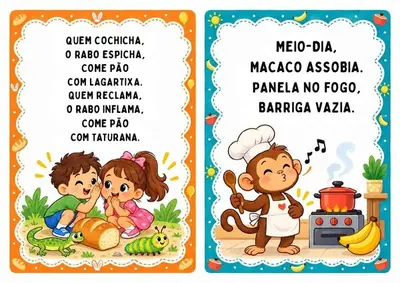 Parlendas para imprimir - 30 fichas coloridas – para imprimir