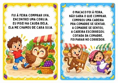 Parlendas para imprimir - 30 fichas coloridas – para sala de aula