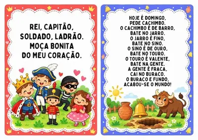 Parlendas para imprimir - 30 fichas coloridas – pronto em pdf