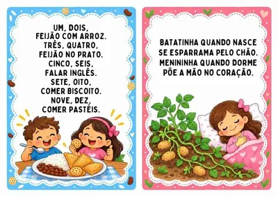 Parlendas para imprimir - 30 fichas coloridas – recurso pronto