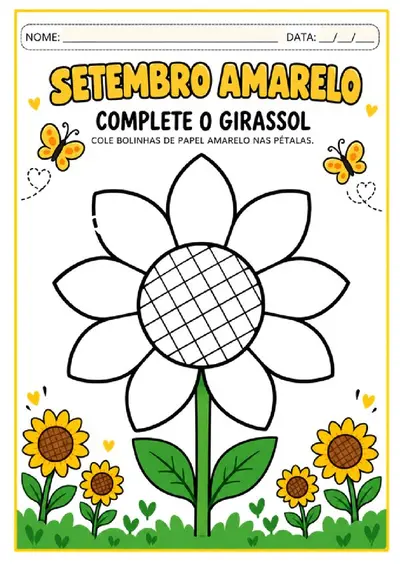 Atividade gratuita setembro amarelo girassol – alfabetização