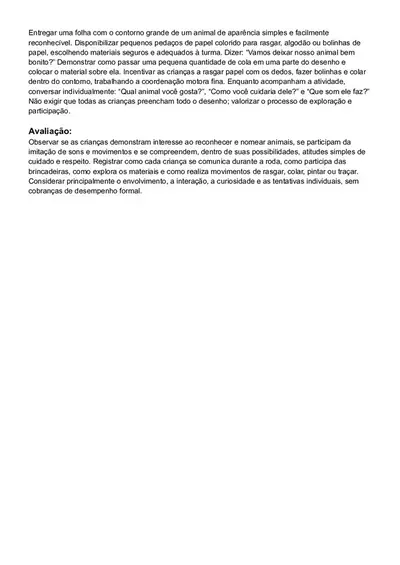 Plano de Aula Dia dos Animais para Maternal – pdf para imprimir