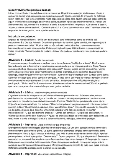 Plano de Aula Dia dos Animais para Maternal – pronto em pdf